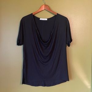 Free People We The Free Black Loose Drape Neck T-Shirt